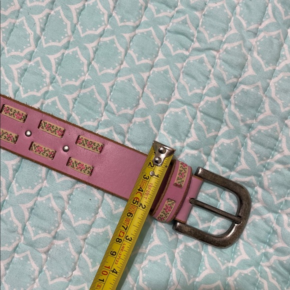 pink leather and floral ribbon statement belt
